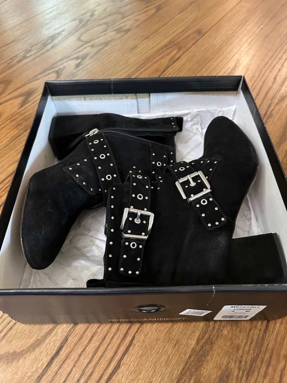 Rebecca Minkoff Black Studded Buckle Ankle Boots - Picture 7 of 8